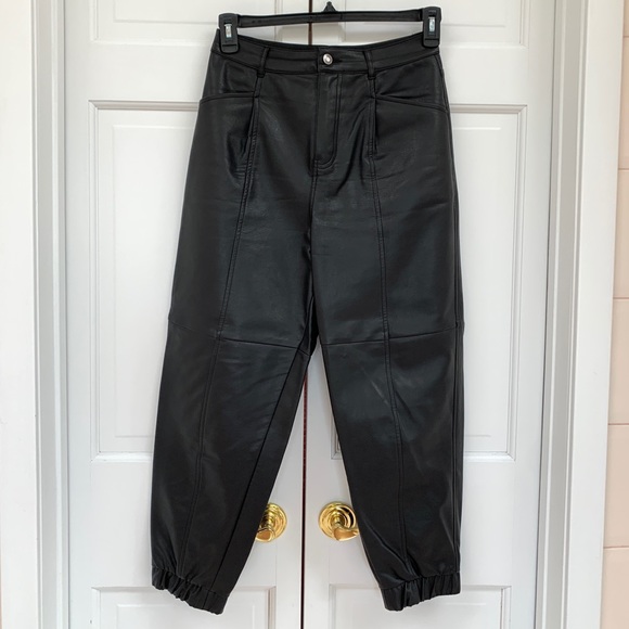 Zara Black Faux Leather Jogger Pants - Picture 3 of 12